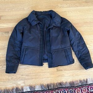 ELIE TAHARI bomber style down jacket black size small zip out hood